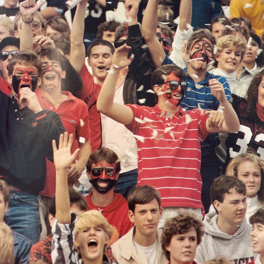 hempfield's tweet photo. We're back with another #ThrowbackThursday! Who's ready to "cheer on" our spring sports teams!?

Get loud and wear your red &amp; black (and maybe even paint your face?) like these students from 1986! 📣🗣️👏🏼 #TBT #BlackKnightPride https://t.co/v2TLuQfZ56