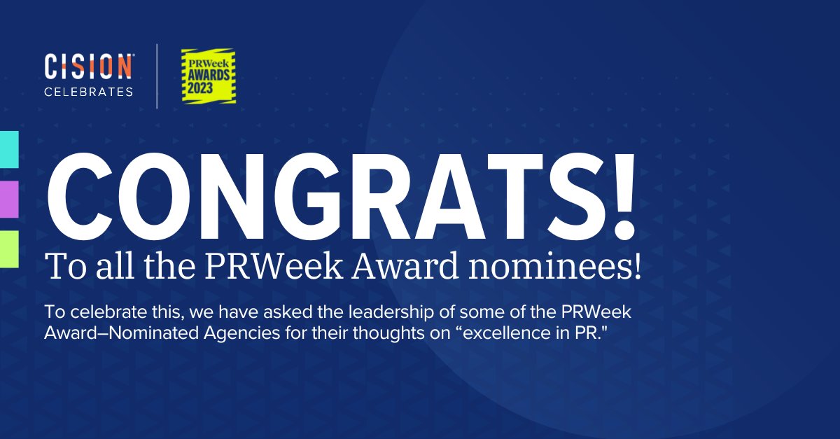 Cision's tweet photo. Congrats to all of our clients that were named finalists in the 2023 @PRWeekAwards!
We asked a few of them to share their thoughts on what “excellence in PR” looks like. Take a look.
#PoweredbyCision
#PRWeekAwards
#PRWeekCCPA https://t.co/C727F9Ct92