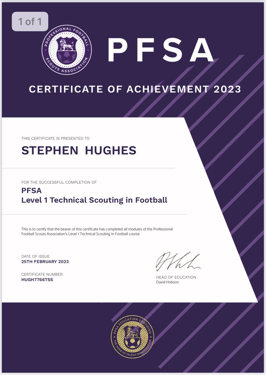 SteHughes76's tweet image. ⚽️ Level 1 #PFSA player, technical &amp;amp; talent ID scouting courses done 👌 

Really good courses would highly recommend 👍

#talentID #scouting #footballanalysis