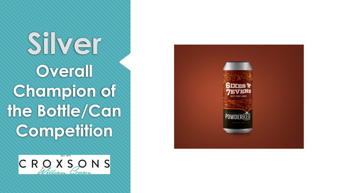 SIBA_BeerX's tweet photo. The silver in the Overall Champion of the Bottle/Can
Competition goes to... 6ixes &amp; 7evens by @PowderkegBeer. https://t.co/a7lLrB5qvE