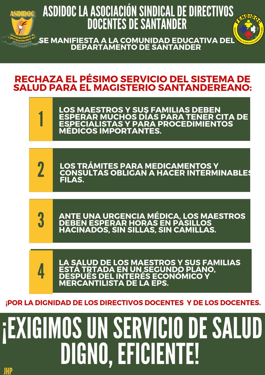 ¡Los directivos docentes de Santander exigimos una oportuna y eficaz solución para tener un servicio de salud digno, eficiente... humano! <a href="/SindicatoSES/">Sindicato SES</a> <a href="/fecode/">fecode</a> <a href="/cutcolombia/">Central Unitaria de Trabajadores</a> <a href="/Mineducacion/">MinEducación</a>