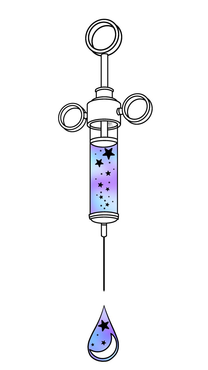 AvantCute's tweet photo. I wish I had the capital or fanbase to work on these as pins with the little drop being a dangle. Maybe someday! 

#art #artist #DisabledArtist #commissionsopen #commissionartist #syringe #stars #moon https://t.co/DGnBSPHleP