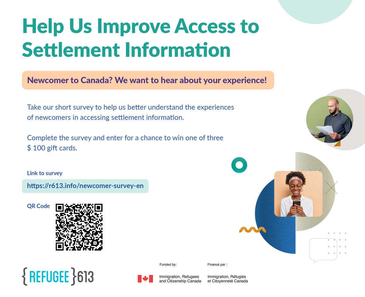 🌍🇨🇦 Newcomer to Canada? Help us improve settlement information for newcomers. 

Share your experience by completing our short survey! Available in multiple languages.

Participate for a chance to win one of three $100 gift cards: r613.info/newcomer-surve…