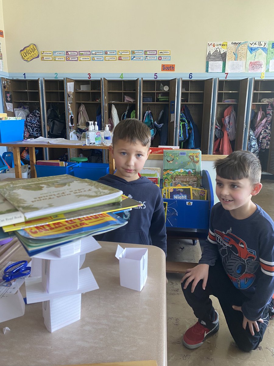 MrsJGalas's tweet photo. Exploring properties with paper!  These second graders made paper towers strong enough to hold books 📚! @MysterySci @MollyMarcinelli #secondgradescience https://t.co/mfob6dQEc6