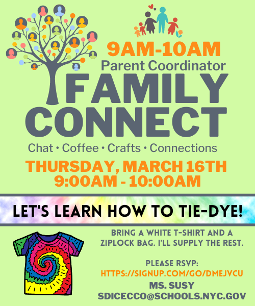 sdicecco's tweet photo. Our first PC Family Connect was so much fun! We learned how to tie-dye Tshirts! Looking forward to our next Family Connect in two weeks. @PS14Bronx @D8Connect @DOEChancellor @CECD8Bronx @jen_joynt https://t.co/dSqzBZfr9G