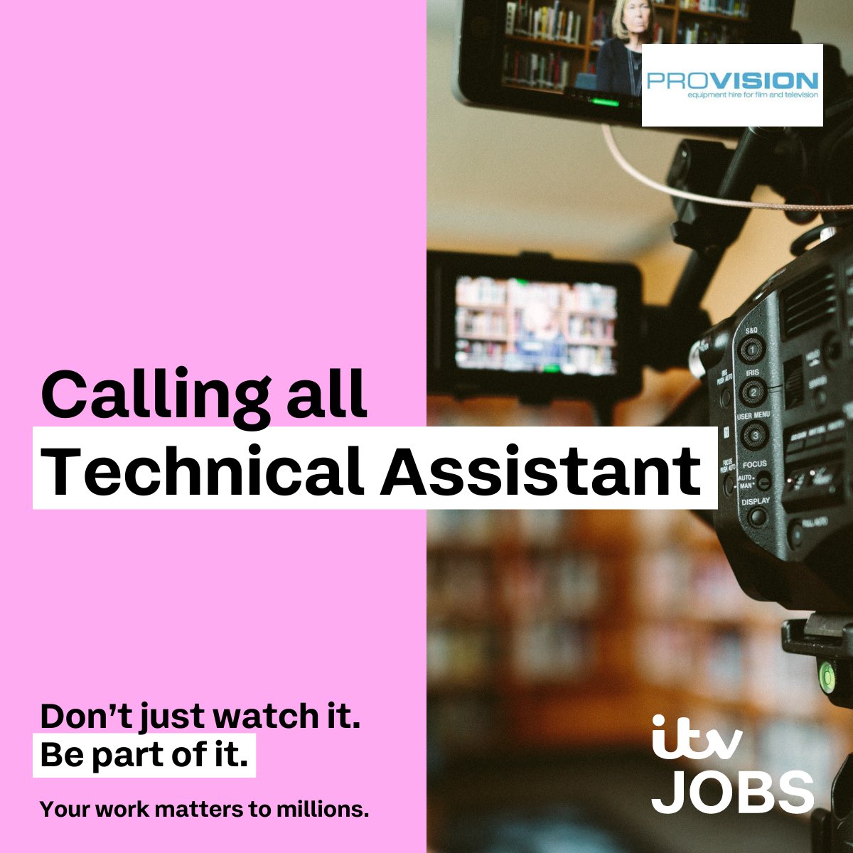 #JobAlert
@itv #ProVision are looking for a #TechnicalAssistant on a 12 Months FTC in #Manchester
Hiring Range: £21,325 per annum
Closing date: Sunday 19th March 2023 
Full details here:
n.rfer.us/ITVg7l3Hw
Quote #LookBeyondTheList when applying