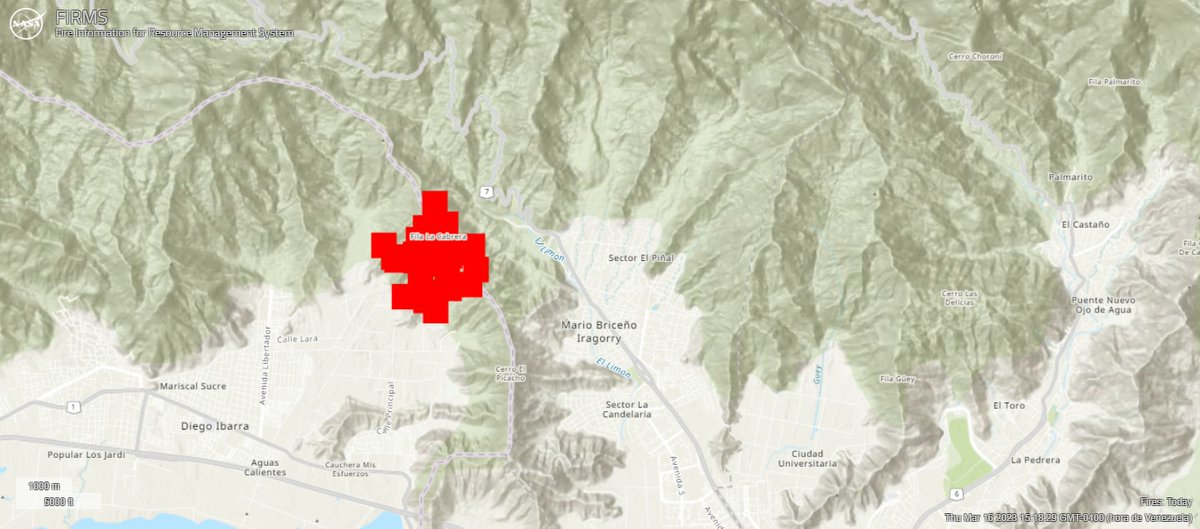 Parque Nacional Henri Pittier Incendios Forestales Detectados Lat: 10.31456 Lon: -67.65743 Muestra: 16-3-2023 14:07 hora VZLA Resplandor 74,3°C #MarioBriceñoIragorry #Aragua Fuente: @NASA #FIRMS Satélites JPSS-1, EOS AM-1 y S-NPP microm-inc.com