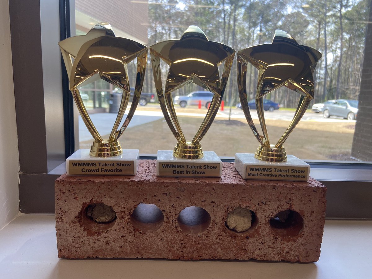 sewbrarian's tweet photo. Absolutely thrilled with these lovely trophies from @CrownTrophyRal for our school-wide @WestMillbrook talent show! We’ve got a beautiful perpetual trophy coming next week, too. https://t.co/xS0rJLWrYP