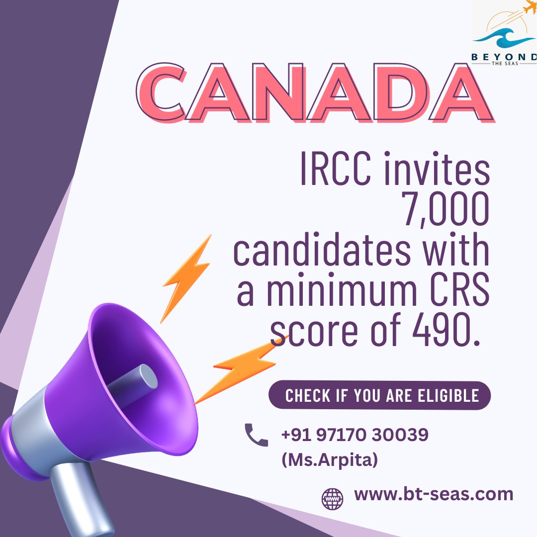 beyondthe_seas's tweet photo. IRCC invites 7,000 candidates with a minimum CRS score of 490. 

#canada #Canada150 #canadaday #canadalife #dubai #kisikabhaikisikijaan #bankjobs #yrf #qatar #qatarjobs #salmankhan #shahrukhkhan #srk #pathaan #jobs #urgenthiring #jobseeker #digitalmarketing  #beyondtheseasllp https://t.co/ouFfMQJLoI