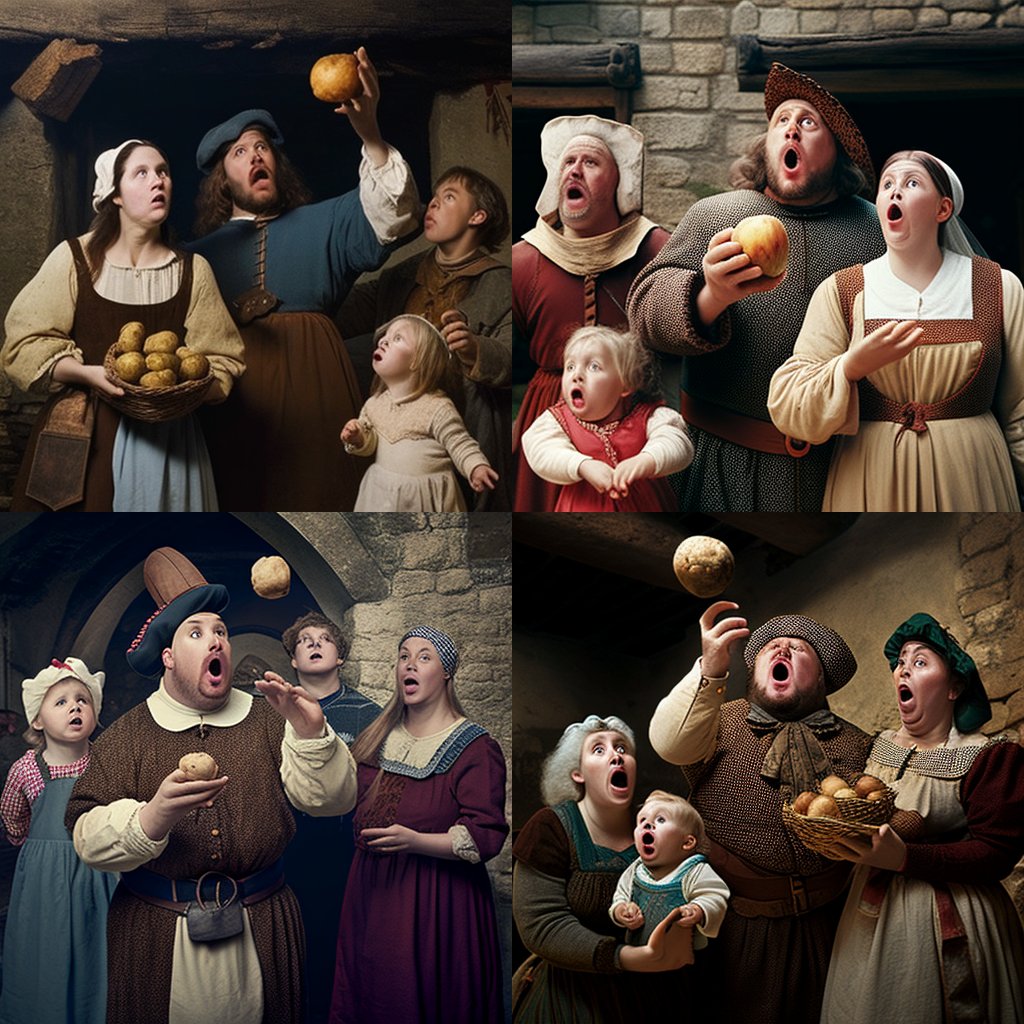 fakehistoryhunt's tweet photo. Everybody: AI art is going to confuse a lot of people with more fake history.
We should take this seriously.

Me; SHOW ME MEDIEVAL PEOPLE WITH POTATOES!! https://t.co/arcie72csF