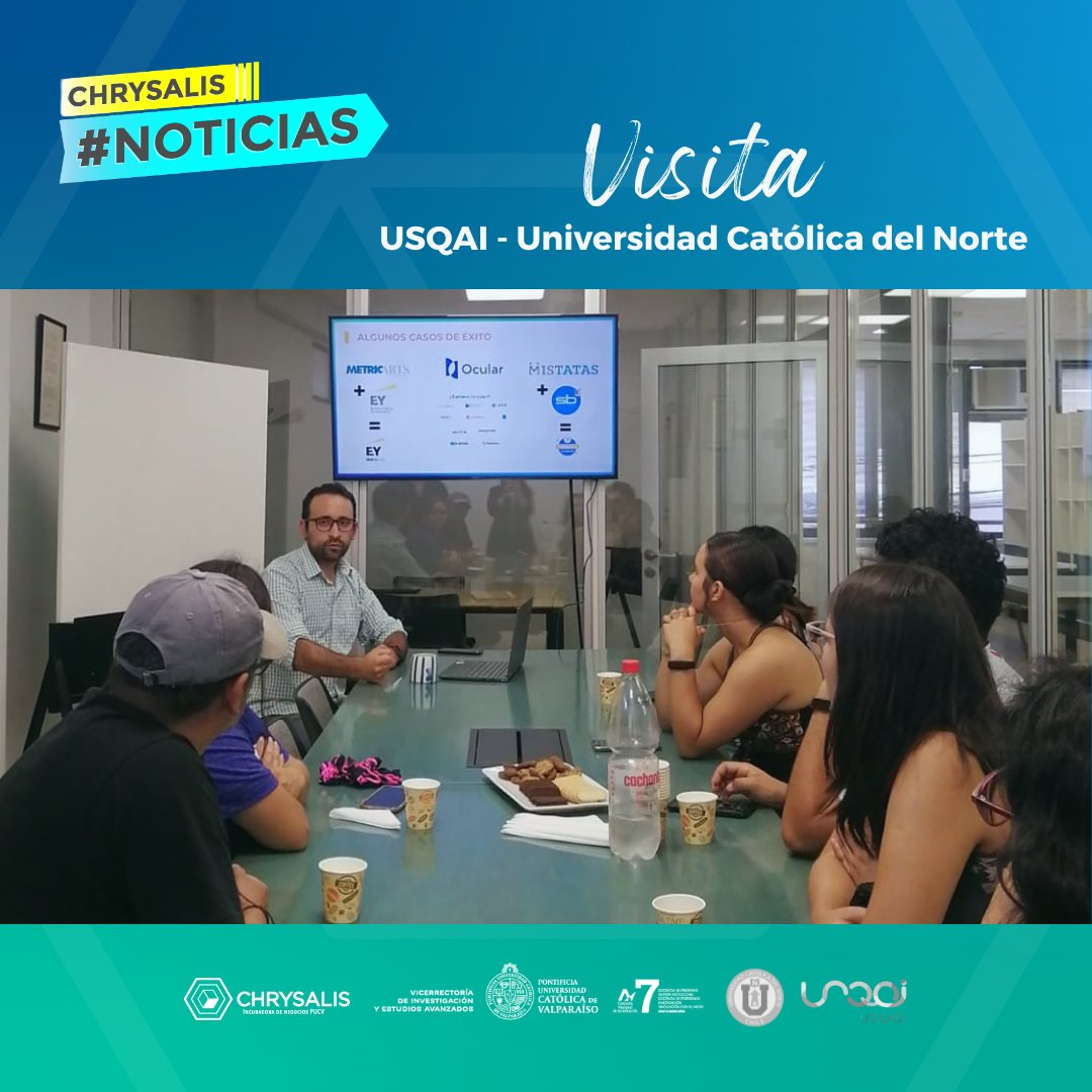 #Noticias 📰 | Chrysalis PUCV, tuvo el honor de recibir a estudiantes quienes representan y forman parte del Laboratorio de Emprendimiento <a href="/USQAI_UCN/">USQAI - Laboratorio de Emprendimiento</a> , perteneciente a la Dirección de Innovación y Transferencia Tecnológica de la Universidad Católica del Norte (<a href="/UCNorte/">Universidad Católica del Norte</a>) .🚀🙌