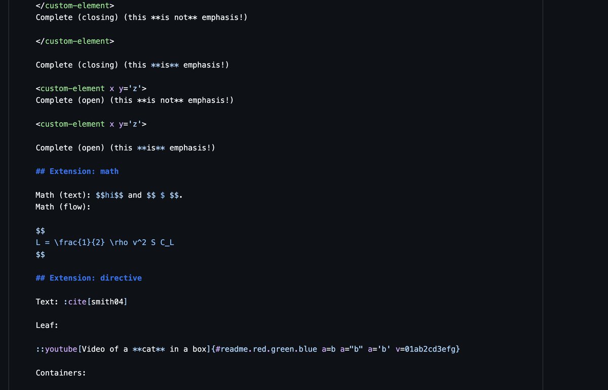 wooorm's tweet image. I’ve been working on syntax highlighting for 2 weeks, and it’s looking good. Markdown left, MDX right.
Look: import/exports with blank lines in MDX! Directives, too!
Now to clean everything up for publishing