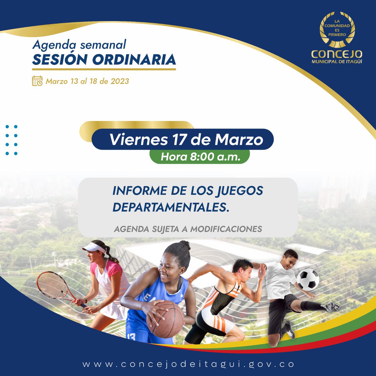 👉🏽 Mañana Viernes 17 de marzo, tendremos el informe de los Juegos Departamentales.

@institutoitagui

📍Los esperamos en nuestro live de
🎥 Facebook: facebook.com/ConcejoDeItagu…
🎥 YouTube: youtube.com/@ConcejoDeItag…