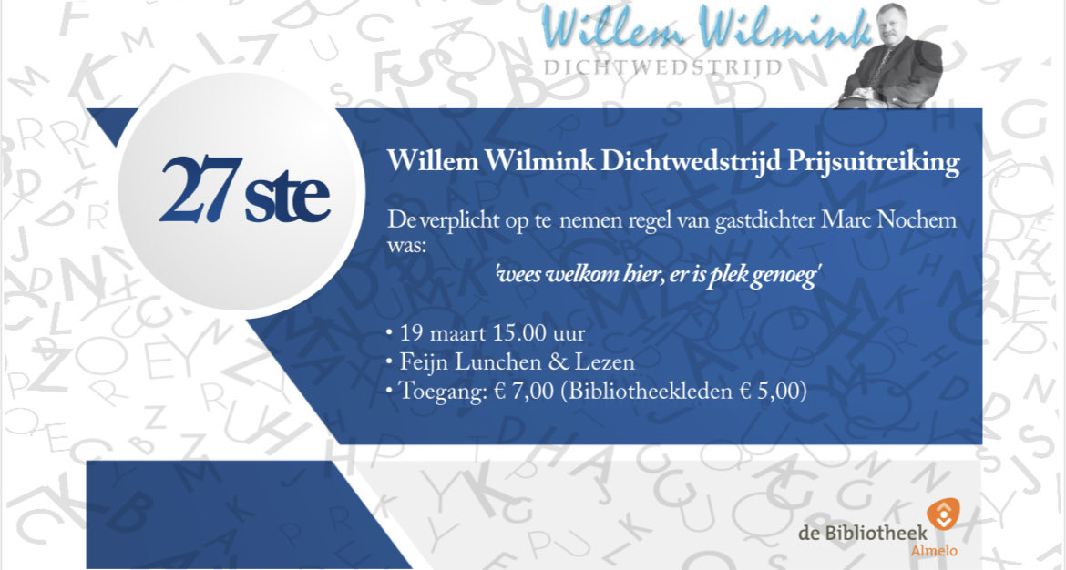 Aanstaande zondagmiddag om 15 uur is de prijsuitreiking van de Willem Wilminkdichtwedstrijd #27eeditie #wwdw #wilmink #poëzie