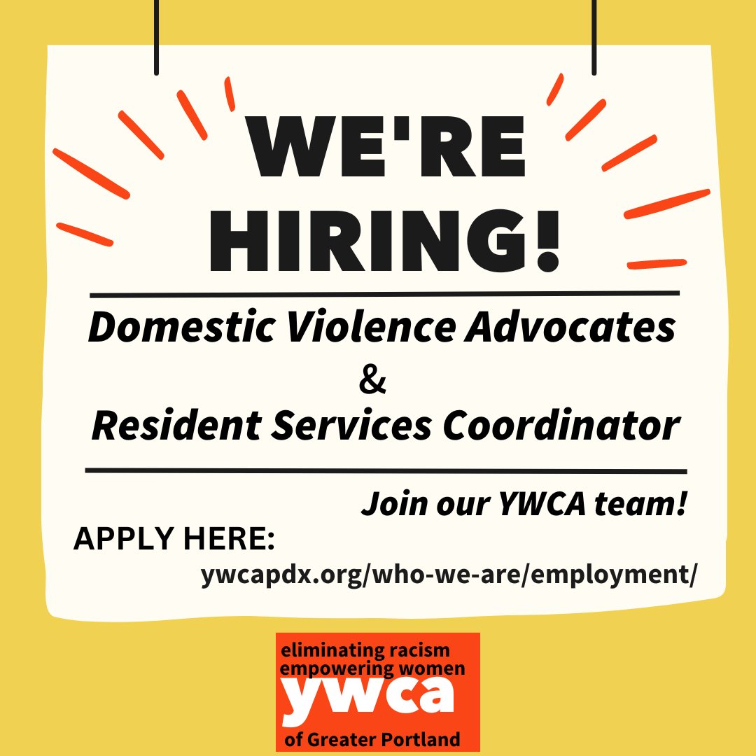 Our team is growing! That means more services, resources, and assistance helping our community in Portland and driving our mission of eliminating racism, empowering women, and working towards peace, justice, dignity, and freedom for all. Apply now: ywcapdx.org/who-we-are/emp…