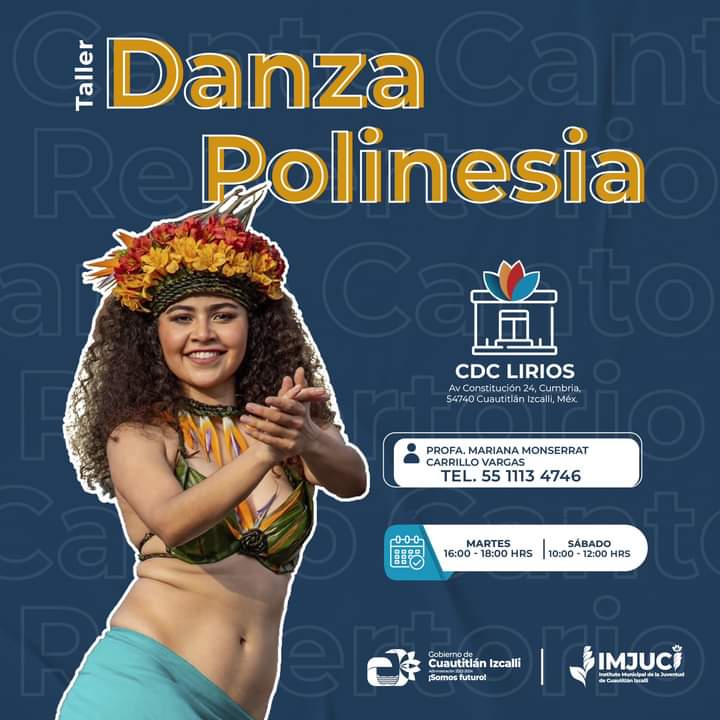 Asiste a la #ClaseMuestra de "Danza Polinesia" totalmente gratuita registrándote en el siguiente link: 

🔗👉🏼forms.gle/5m3VnxojZJiyhN…

🗓️: Sábado 18 de Marzo 
📍: CDC Lirios 
⏰: 10:00 a 12:00 hrs 
#SomosIMJUCI #TalleresIMJUCI #SomosFuturo