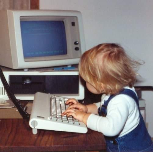 @laceynwilliams Me as a 2yo practicing my skills (I'm now a programmer). My dad set this up for me! I think it was actually a 'music' program that played midi notes when you pressed keys.