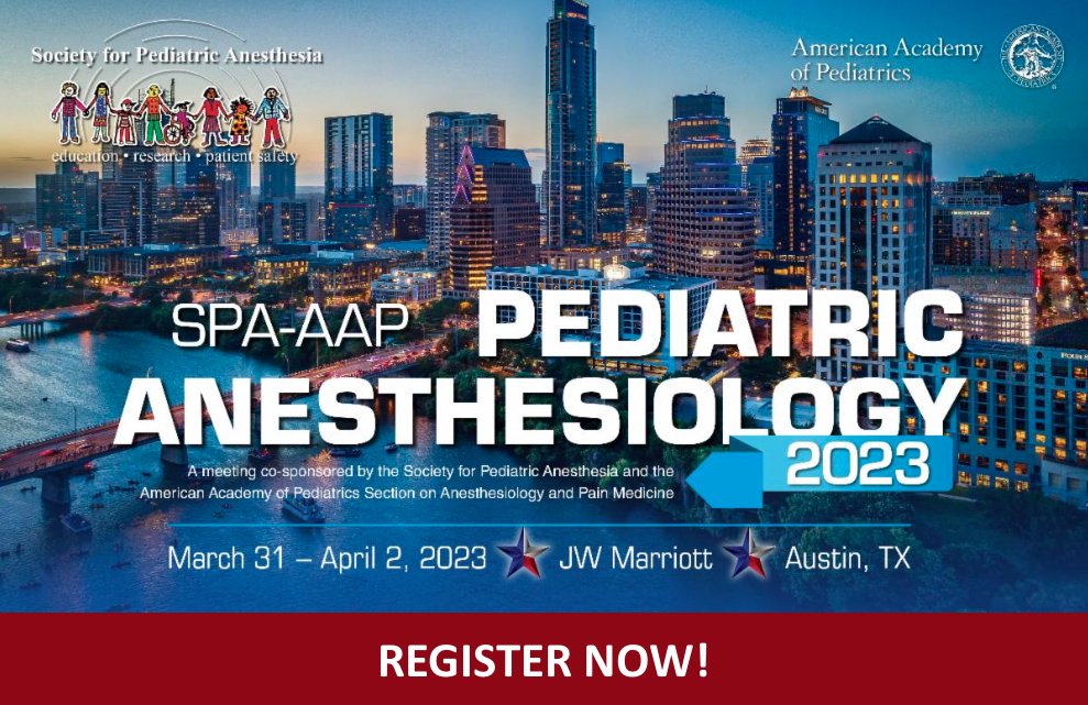 SPA (@PediAnesthesia) on Twitter photo 2023-03-16 19:30:16 Register for the SPA-AAP Pediatric Anesthesiology 2023 Meeting at the JW Marriott Austin, March 31-April 2, 2023, in Austin, TX. If you cannot join us in person, register to attend virtually. ow.ly/tnfK50MSif3 #PedsAnes23 #PedAnes #anesthesia Register for the SPA-AAP Pediatric Anesthesiology 2023 Meeting at the JW Marriott Austin, March 31-April 2, 2023, in Austin, TX. If you cannot join us in person, register to attend virtually. ow.ly/tnfK50MSif3 #PedsAnes23 #PedAnes #anesthesia