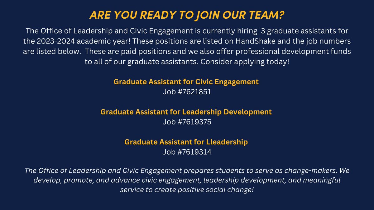 Calling all UNCG graduate students: OLCE is hiring for several Graduate Assistant roles this upcoming academic year! Read more and apply on Handshake: app.joinhandshake.com/emp/employers/…