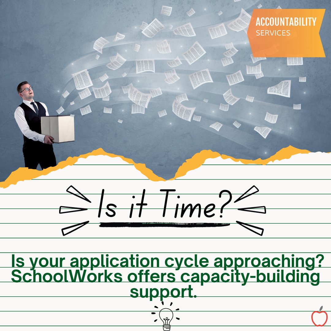 SchoolWorksLLC's tweet image. Need support reviewing applications?
Add capacity to your evaluation process with SchoolWorks. Our experienced team facilitates application reviews, capacity interviews & develops final recommendation reports aligned to your process. #Authorizer #ApplicationSupport