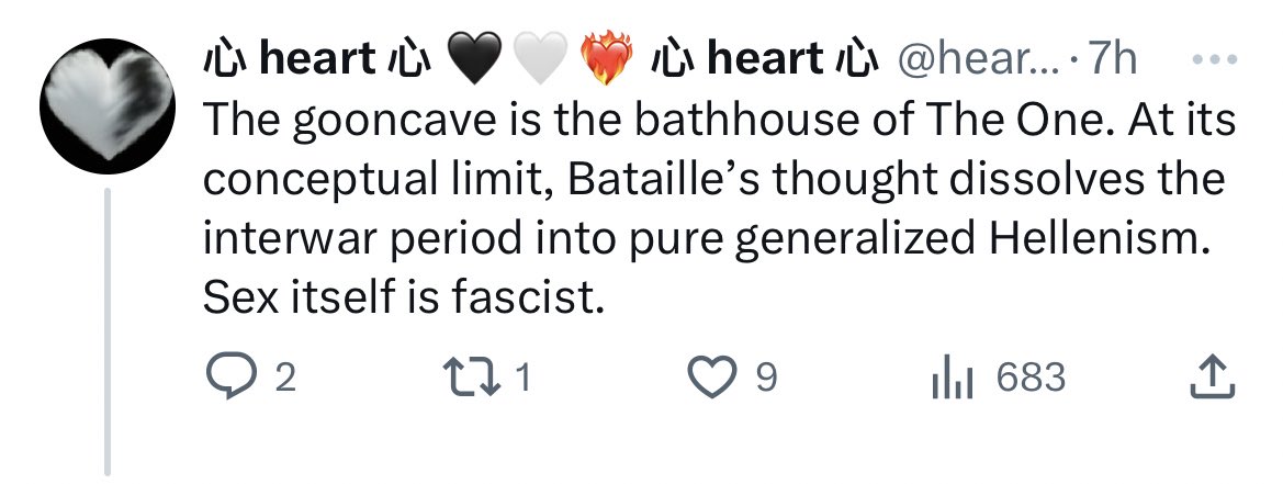 caroline____2's tweet photo. In Bataille's thought, the gooncave represents the realm of the profane, the place where the individual self is consumed by its deepest fears, desires, and instincts. https://t.co/5jrdFiP0Z5