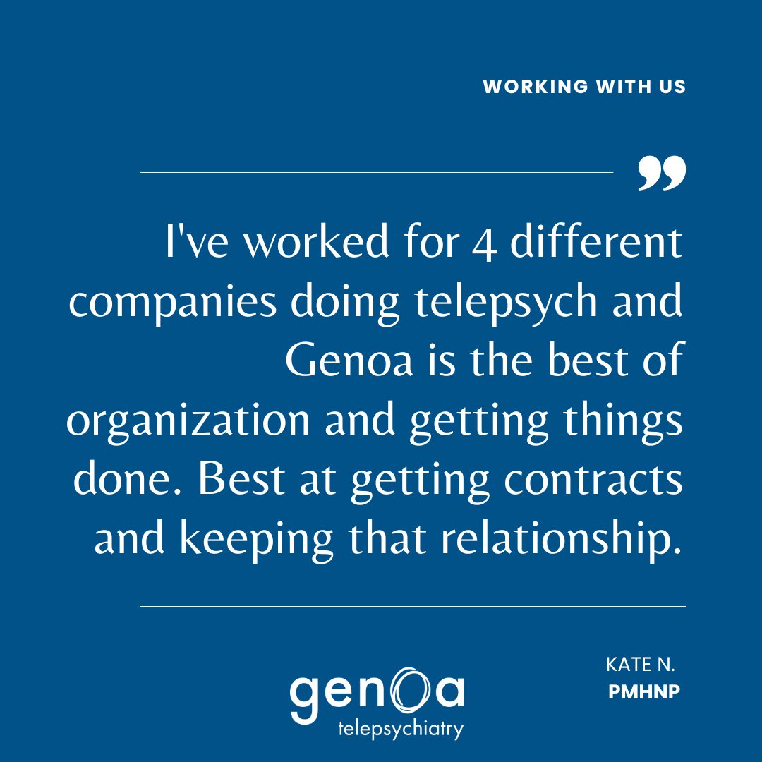GenoaTelepsych's tweet photo. Are you a mission-driven psychiatrist looking for a telehealth role? We are always looking for passionate providers wanting to make a difference! 

Become a Genoa telepsychiatrist: https://t.co/IDUbaRtSTb https://t.co/q7pLsbLJ3i