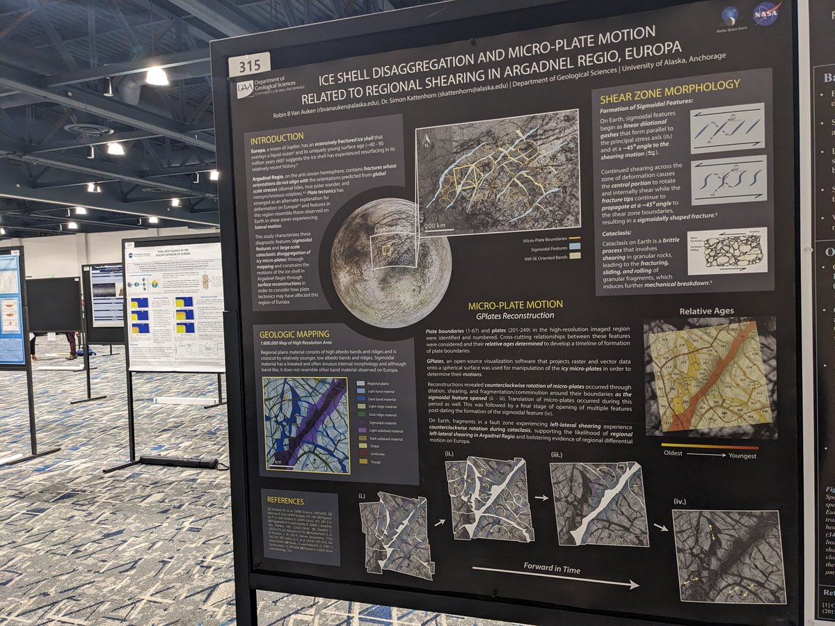 RBVanAuken's tweet photo. Come by my #LPSC2023 poster today 6:30 - 8:30pm to hear how we're unraveling the history of Europa's enigmatic ice shell! #LPSCOceanWorlds #Europa https://t.co/7vmZNhf2px