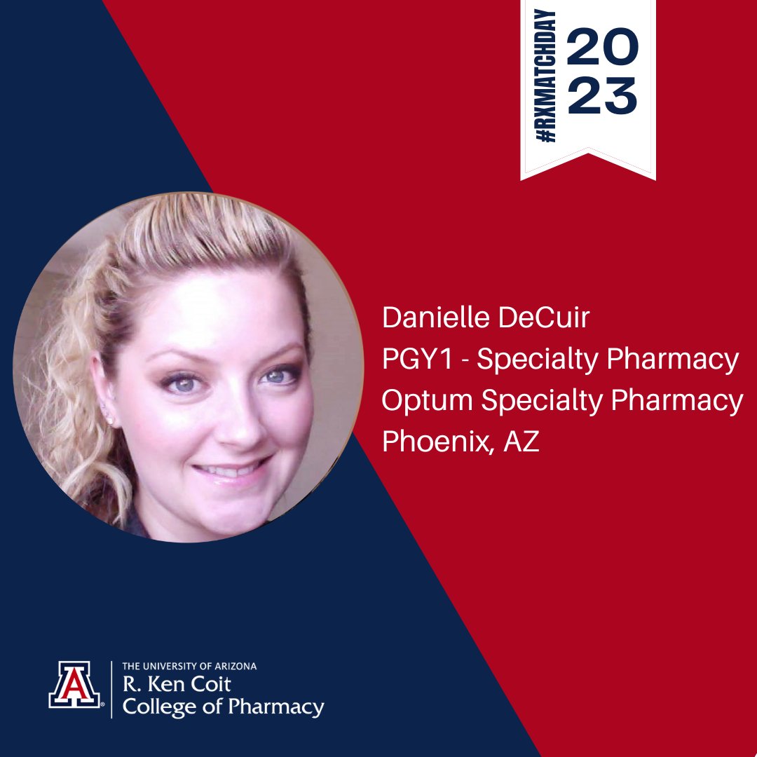 UAZPharmacy's tweet photo. Congrats Danielle DeCuir for your match with @OptumSpecialty in Phoenix!
"I completed an APPE rotation with Optum in November and I enjoyed my experience. Everyone I worked with was great and I am looking forward to being an integral part of their team."
#RXMATCHDAY2023 https://t.co/3Xcv7jOdSr