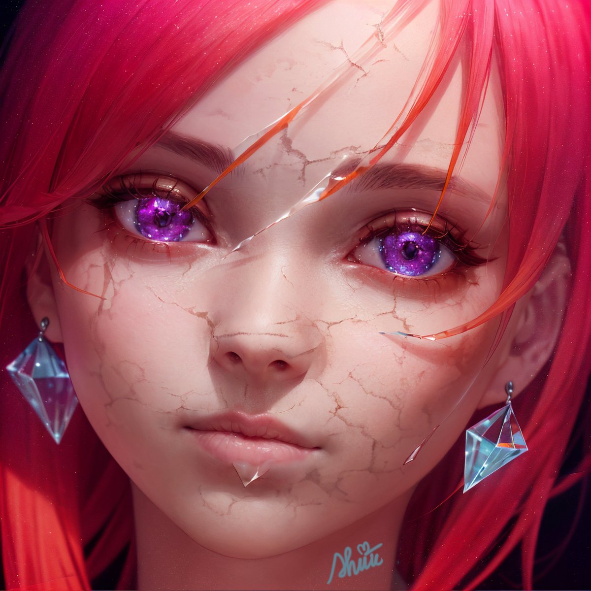 Shialyns's tweet photo. Galaxies swirl within her gaze,
Her face, like a mirror, is shattered,
A cosmic dance that truly amaze,
But the beauty within can't be scattered.
#CloseUpAI by @Belez_ai
Close Up on the Face, obviously :D The other one is just Fanservice 😹
#AIart #AIイラスト https://t.co/SbOuDBqM9R