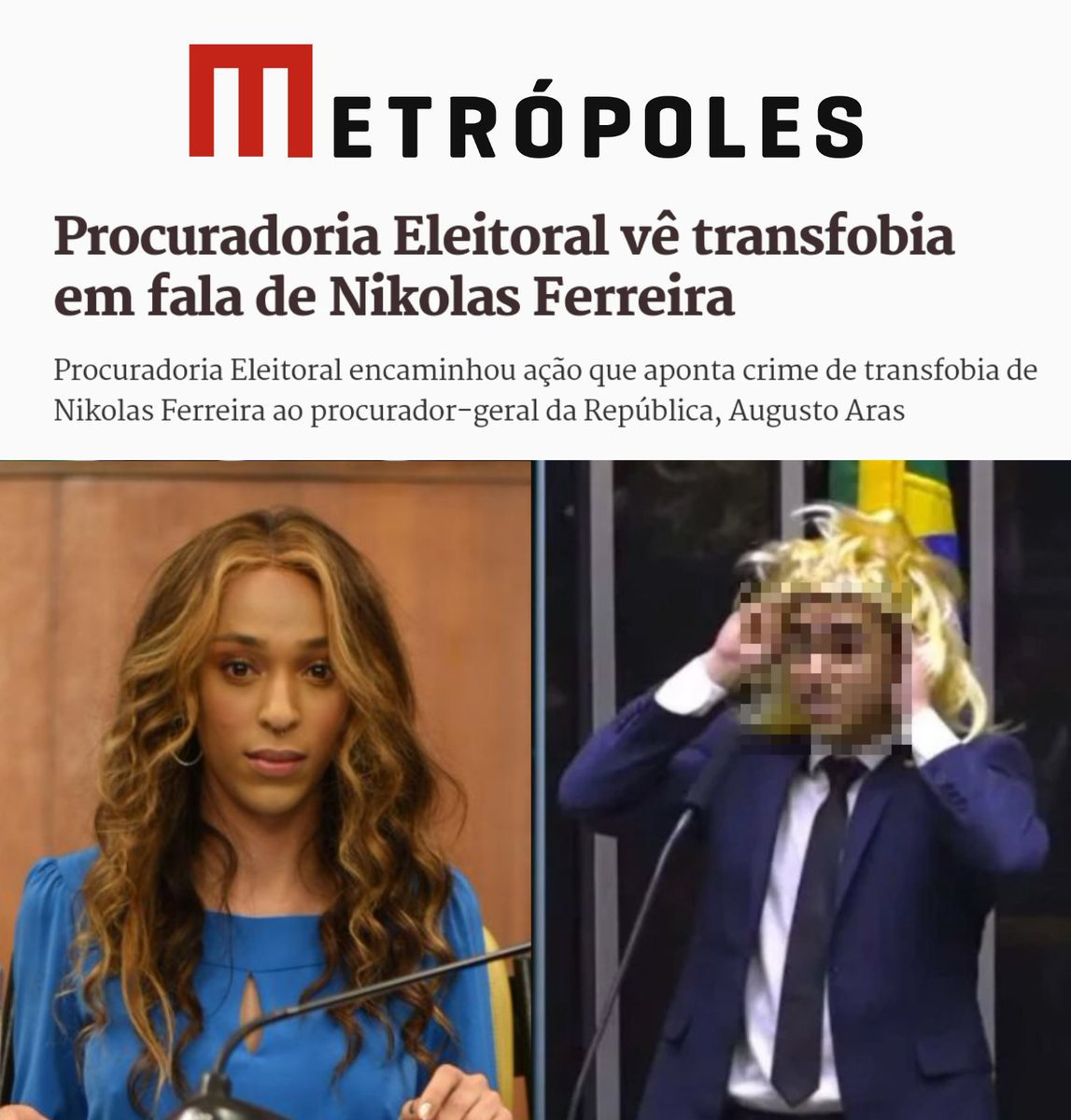 Boa notícia! 

🚨Procuradoria Geral Eleitoral de MG identifica transfobia na fala de Nikolas e pede abertura de investigação criminal ao Ministerio Público Federal. 

A matéria é de <a href="/igorgadelham/">Igor Gadelha</a>, do <a href="/Metropoles/">Metrópoles</a>.