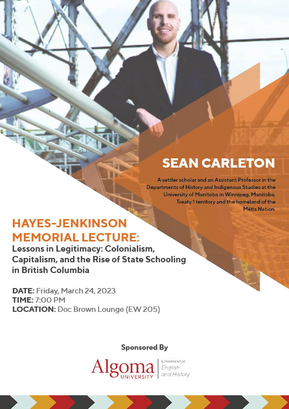 SeanCarleton's tweet photo. I'm excited to give the Hayes-Jenkinson Memorial Lecture next Friday at Algoma University re: my book Lessons in Legitimacy. I will also be giving a talk on residential school denialism for the Shingwauk Residential Schools Centre on Thursday. Come say hi! https://t.co/CzneoZOZ5P