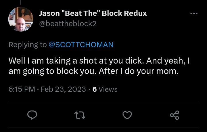 ScottchoMan's tweet photo. The fact that he blocked me seconds after this #2PumpChump https://t.co/BjZf1xiChI