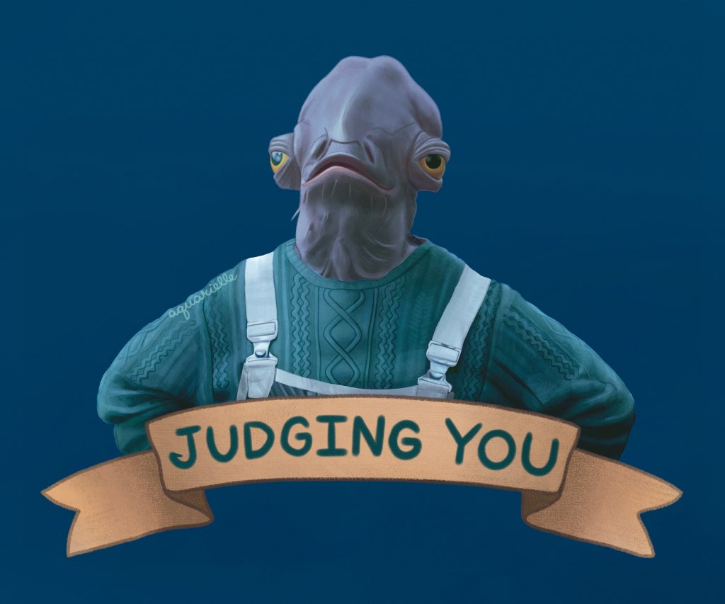 _aquarielle's tweet photo. My judgemental Mon Calamari fisherman design from last season of #Themandalorian 
Do you think he’ll ever make a comeback?? 😅  #Mandalorian #mandofanart #starwarsart https://t.co/7eEXMngRSh