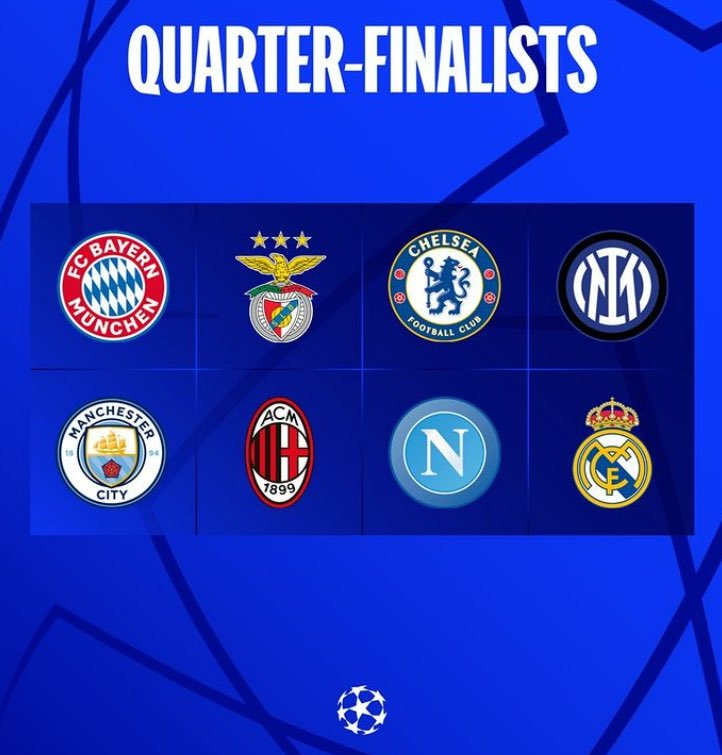 v7md11's tweet photo. ريال مدريد-نابولي
سيتي-بنفيكا
انتر-تشيلسي
ميلان-بايرن https://t.co/z1XRkd62se