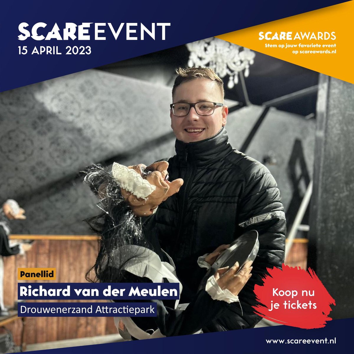 Het eerste panellid die wij bekend mogen maken is Richard van der Meulen, 2 jaar medeorganisator in Drouwenerzand Attractiepark. Heb jij een vraag of een interessante stelling voor Richard? Bezoek het Scare Event op 15 april in Avonturenpark Hellendoorn. scareevent.nl
