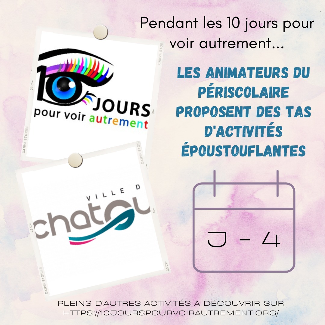 10_jours's tweet photo. Pendant les #10jourspourvoirautrement, les animateurs du périscolaire vont proposer des activités époustouflantes à @VilledeChatou
Merci à eux pour leur formidable implication dans ce défi et auprès de nos enfants !
Renseignez vous auprès de l'école de votre enfant... https://t.co/3XwP04va5j