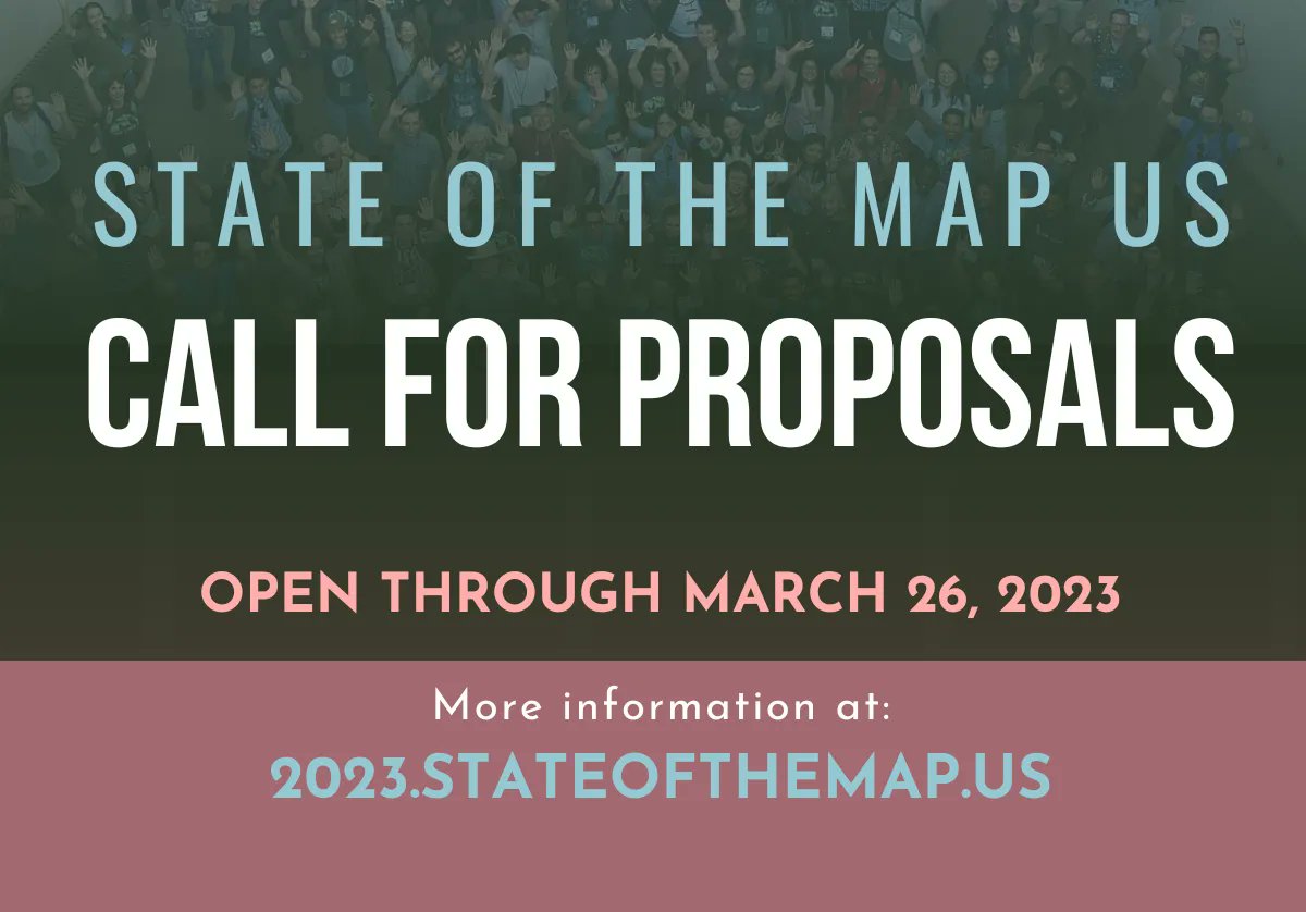 youthmappers's tweet image. Dear YouthMappers,
Are you interested in sharing about your amazing mapping projects with the #OpenStreetMapUS community? 
The call for proposals for #SOTMUS2023 is open through March 26, 2023. 🥳
Submit your proposal at 🔗tinyurl.com/3b8nhcpf