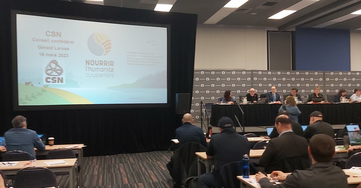Coalition_NHD's tweet photo. Gérald Larose, notre VP &amp; ancien président de la #CSN, a présenté nos travaux au conseil confédéral de la CSN réunissant 300+ pers. au Palais des congrès MTL Les réactions à l'adhésion à la Coalition démontre un appui politique pour le #QC &amp; pour une + grande solidarité mondiale! https://t.co/HXeDvmjC9J