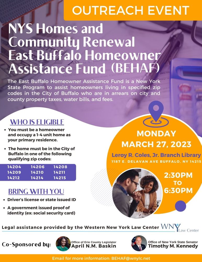 Come out and get support with applying for the NYS East Buffalo Homeowner Assistance Fund. Thank you <a href="/wnylawcenter/">WNY Law Center</a> for your leadership