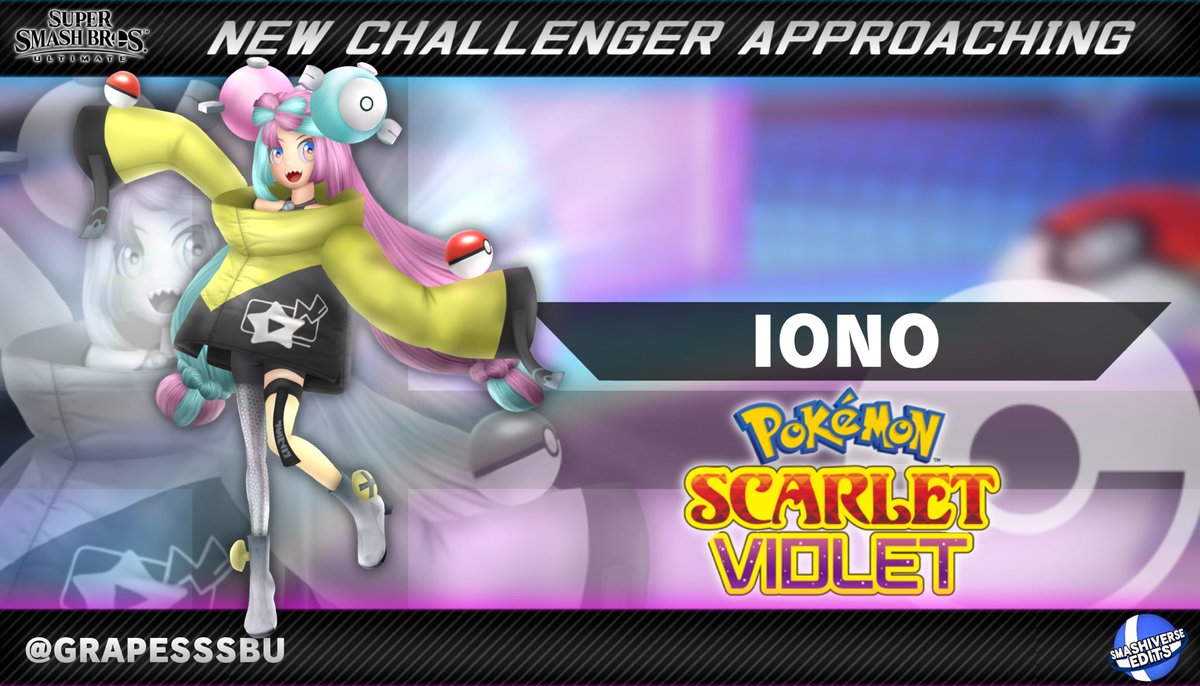GrapesSSBU's tweet photo. "Your eyeballs are MINE — caught in my Electroweb! Whosawhatsit? Iono! I’m the Gym Leader here! ’Ello, ’ello, hola! Ciao and bonjour!"
#ssbu #ssbuedits #smashsummit #smashiverse 
#pokemon #PokemonScarletandviolet #iono https://t.co/NrGqtJUIOC