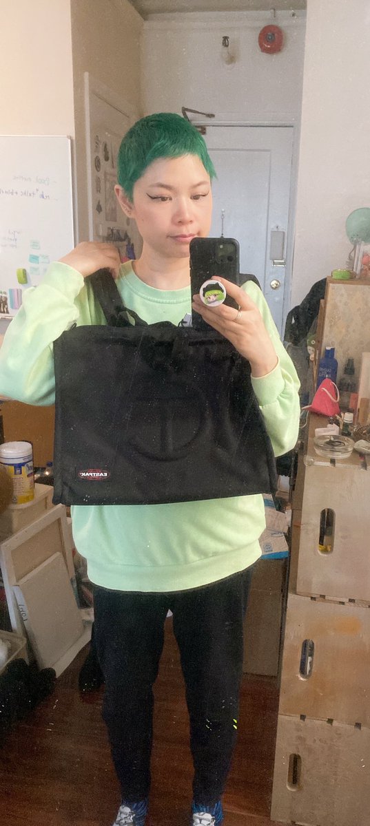 GoldieChan's tweet photo. Oooo look what came in!! My #Telfar bags, I’m extra excited for this cool #Eastpack collab backpack with padded straps ☺️ https://t.co/RPb7W9RQHh