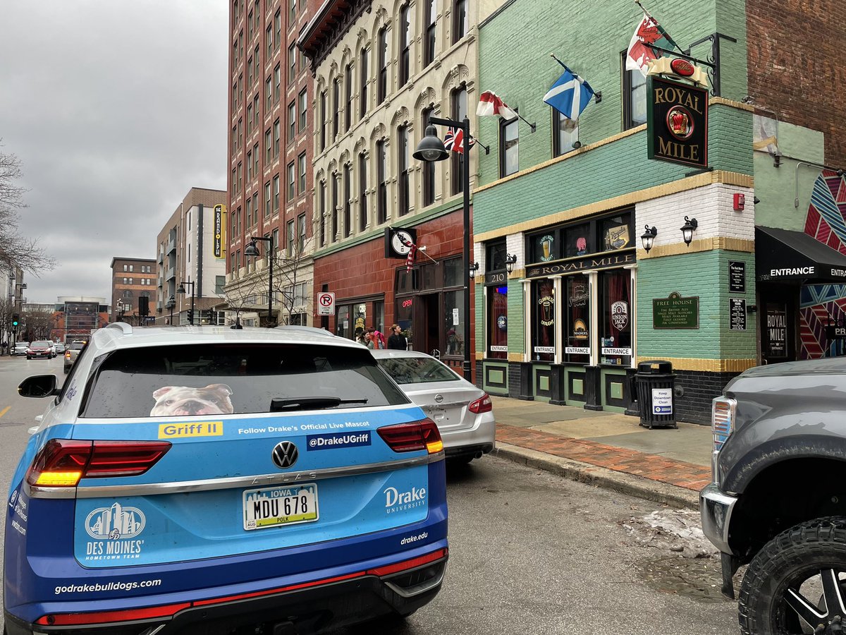 DrakeUGriff's tweet photo. . @royalmilebar is usually all about the soccer, but tomorrow night they’re all about DRAKE BASKETBALL! Let’s gooooo!!! #DSMHometownDog @DrakeUniversity @DrakeBulldogsMB @VWDesMoines #Griffmobile https://t.co/EEG8s2ZSQp