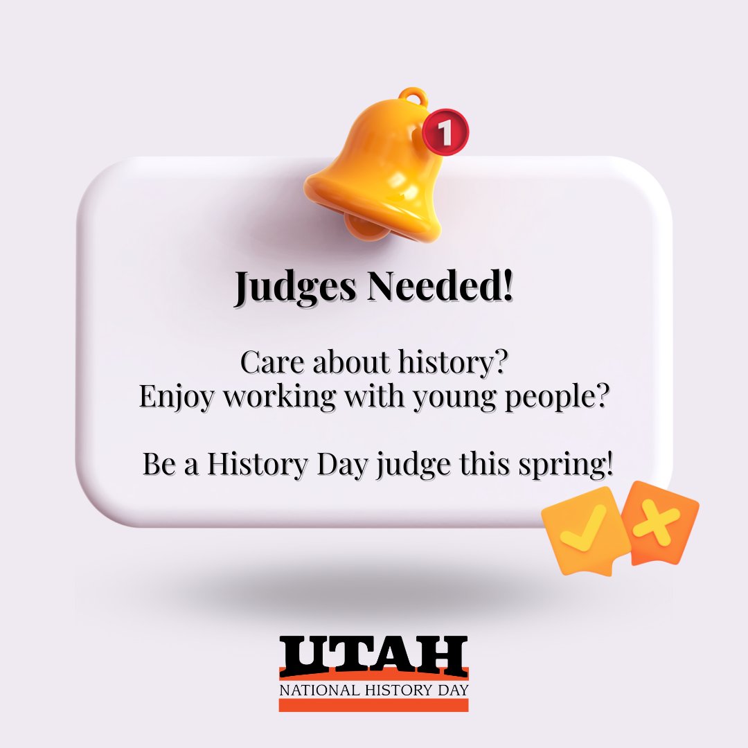If you like history and want to support possible future historians, sign up to judge for NHDUtah!
 
State contests in March and April.
Sign up here: form.jotform.com/203624960418153

#LearnHistoryMakeHistory #NHDUtah #history