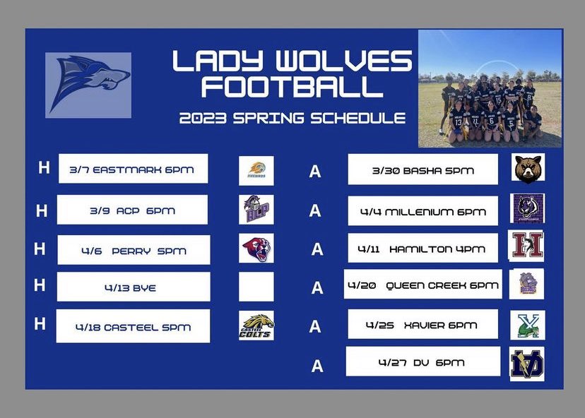 Updated Schedule for our Lady Wolves! 🐺🏈💙 @Flag_CHS