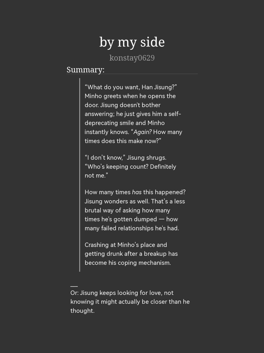 konstay_'s tweet photo. — by my side ♡

・minsng au, 10.9k [M]
・friends to lovers, getting together, fluff
・oblivious hjs, introspection (ig? lol)
・for @minsungficathon 

https://t.co/0ZLzDCzOhI https://t.co/girFGDOIR7