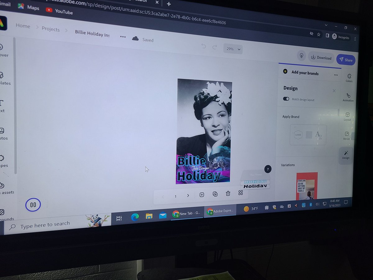 Michaelh1819's tweet photo. Ms. Solo's English 7 classes use @AdobeExpress to create @instagram stories about Billie Holiday. #LegendaryYearLoading #PPSTRT @PortsVASchools  @ebracyPPS @jennthomas75 @TruckersChMS @PaulMWilsonJr @DrKisha_Pender @CrystalPopeMath @Chico_S13 @AventsDetric @ChMsad https://t.co/mho0wcntve