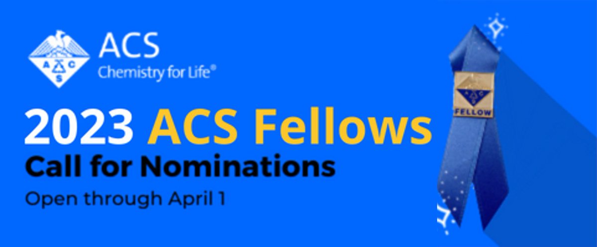 AmerChemSociety's tweet photo. Show some love to an #ACSMember who is both masterful in their profession & generous in their service to ACS. Nominate them to be an #ACSFellow! The nomination deadline is April 1, learn more at https://t.co/t2EzrF57Yw #Chemistry #Science https://t.co/YnG3Sv6cHn