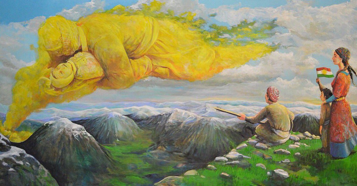 On 16th March 1988 over 5,000 Kurdish people were killed indiscriminately in a chemical attack by Saddam Hussein’s tyrannical regime in #Halabja  this is painting I made about this genocide #HalabjaGenocide #TwitterKurds