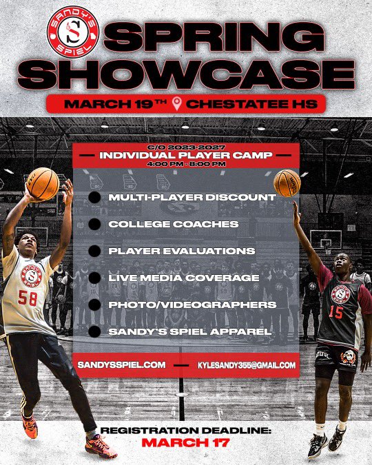 Sandy's Spiel (@sandysspiel) on Twitter photo Welcome to the #SandysSpielSpringShowcase!
2023 6-1 G <a href="/kasen_mccarty/">Kasen Mccarty</a>
2026 5-11 G @acebarness
2026 5-10 G <a href="/HarperFord14/">Harper Ford</a>
2024 6-0 G <a href="/ford_hamp/">hamp</a>
2023 6-3 W <a href="/LandenPitts/">Landen Pitts</a>
2026 6-6 W <a href="/CPerry13_/">Christopher Perry</a>
2023 6-4 F <a href="/carshikhall1/">carshik hall</a>
2024 6-0 G <a href="/Jamaljack22/">Jamal Jackson</a>
2025 6-0 G Kamyias Jackson Welcome to the #SandysSpielSpringShowcase!
2023 6-1 G <a href="/kasen_mccarty/">Kasen Mccarty</a>
2026 5-11 G @acebarness
2026 5-10 G <a href="/HarperFord14/">Harper Ford</a>
2024 6-0 G <a href="/ford_hamp/">hamp</a>
2023 6-3 W <a href="/LandenPitts/">Landen Pitts</a>
2026 6-6 W <a href="/CPerry13_/">Christopher Perry</a>
2023 6-4 F <a href="/carshikhall1/">carshik hall</a>
2024 6-0 G <a href="/Jamaljack22/">Jamal Jackson</a>
2025 6-0 G Kamyias Jackson
