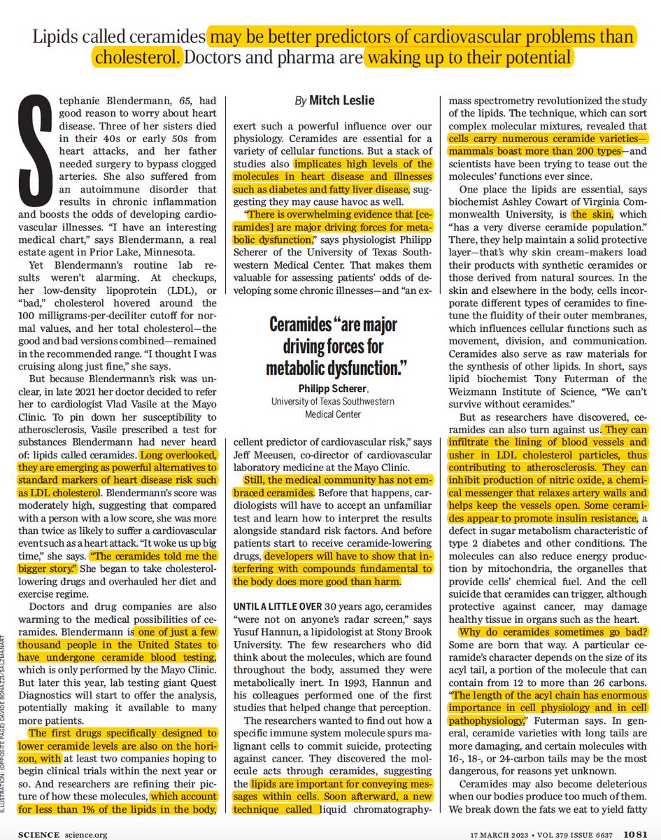 The ceramide story and how it may add to cholesterol for gauging risk and intervening for heart disease
science.org/content/articl… <a href="/ScienceMagazine/">Science Magazine</a>